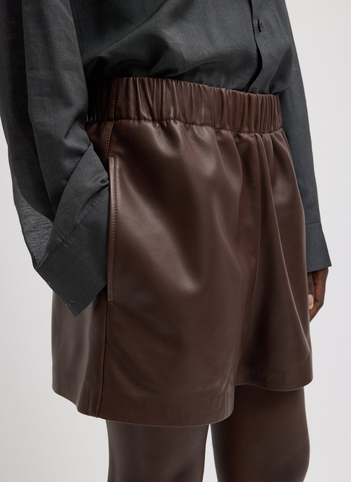 Tibi Leather Pull On Short
