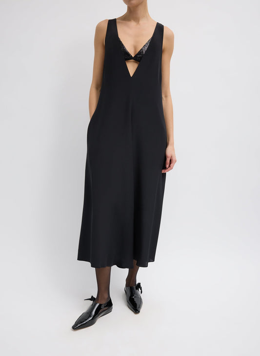 Tibi 4-Ply Silk V-Neck Dress With Bra