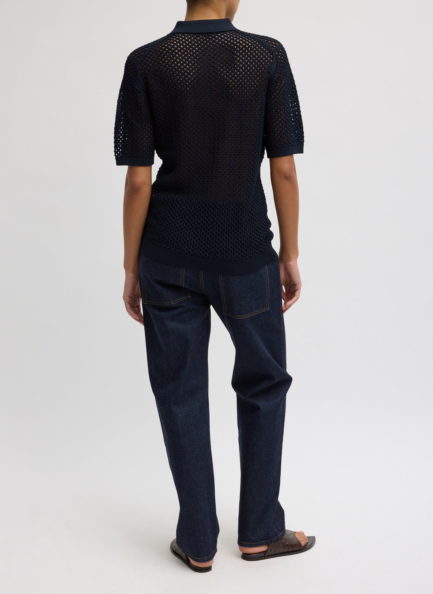 Tibi Crochet Netting Slim Polo