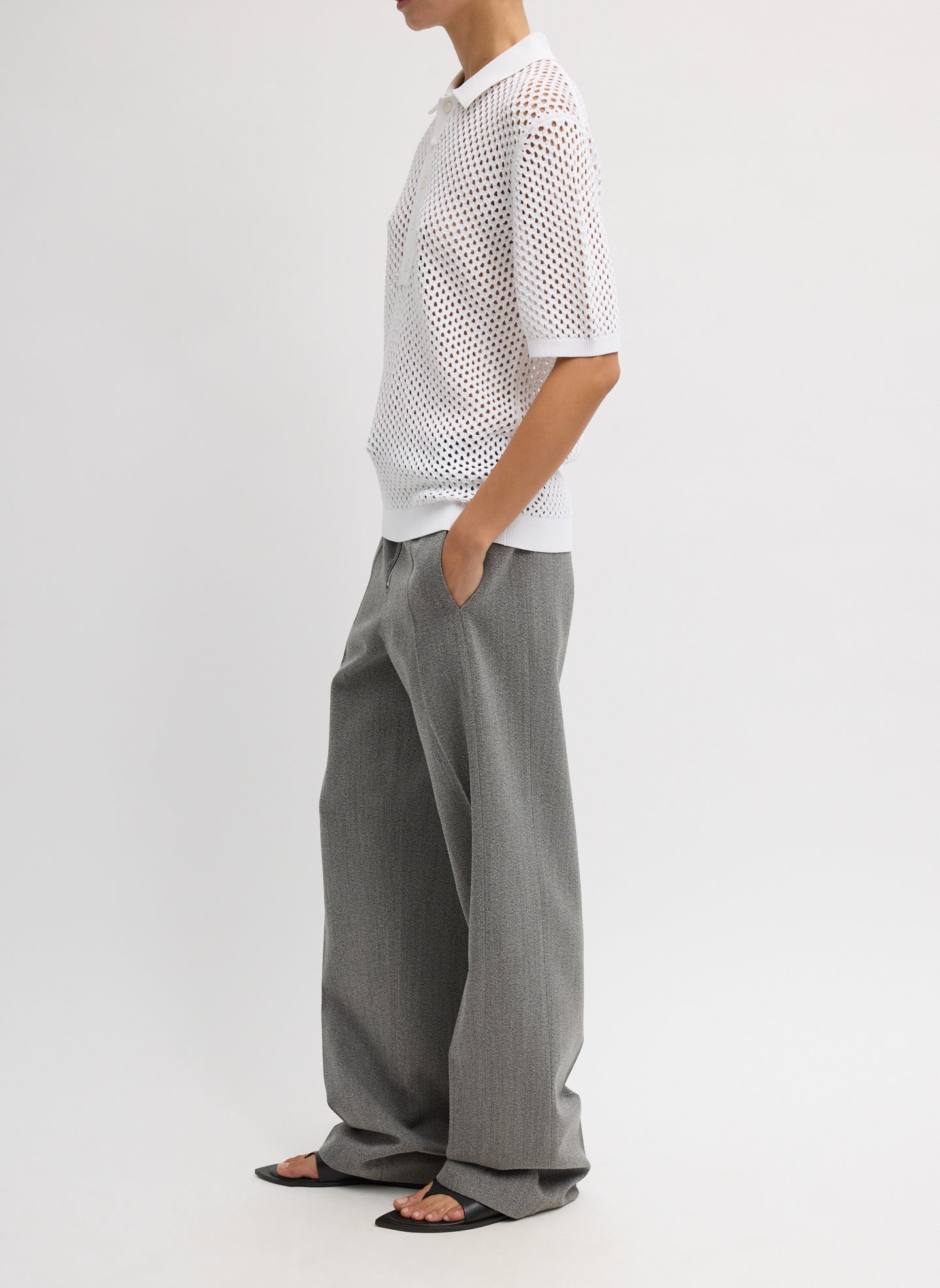 Tibi Crochet Netting Slim Polo