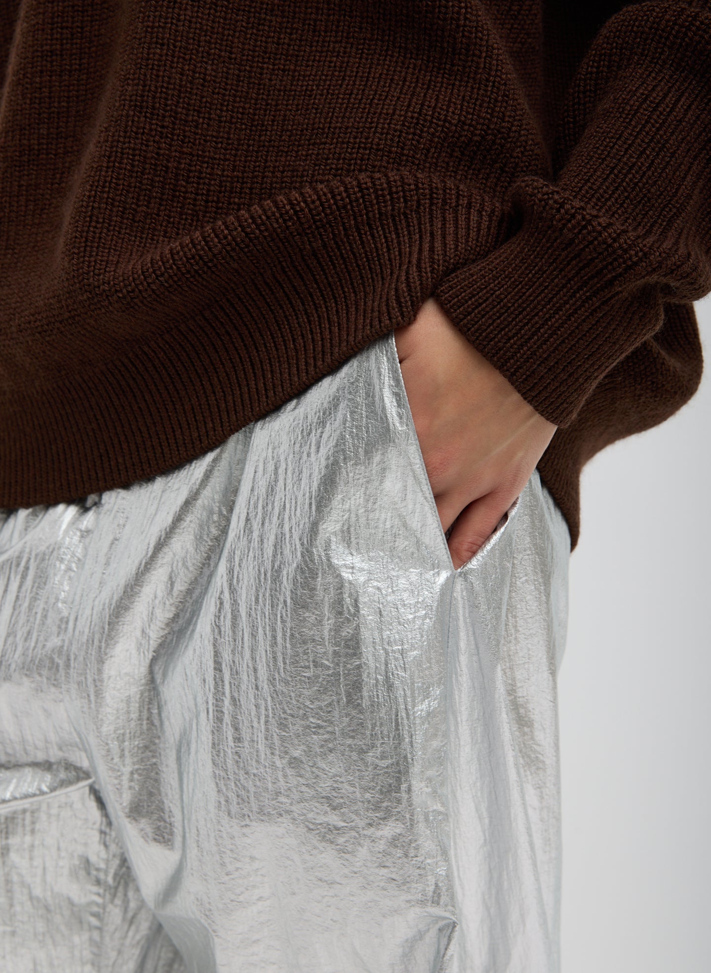 Tibi Silver Metallic Nylon Winslow Pant