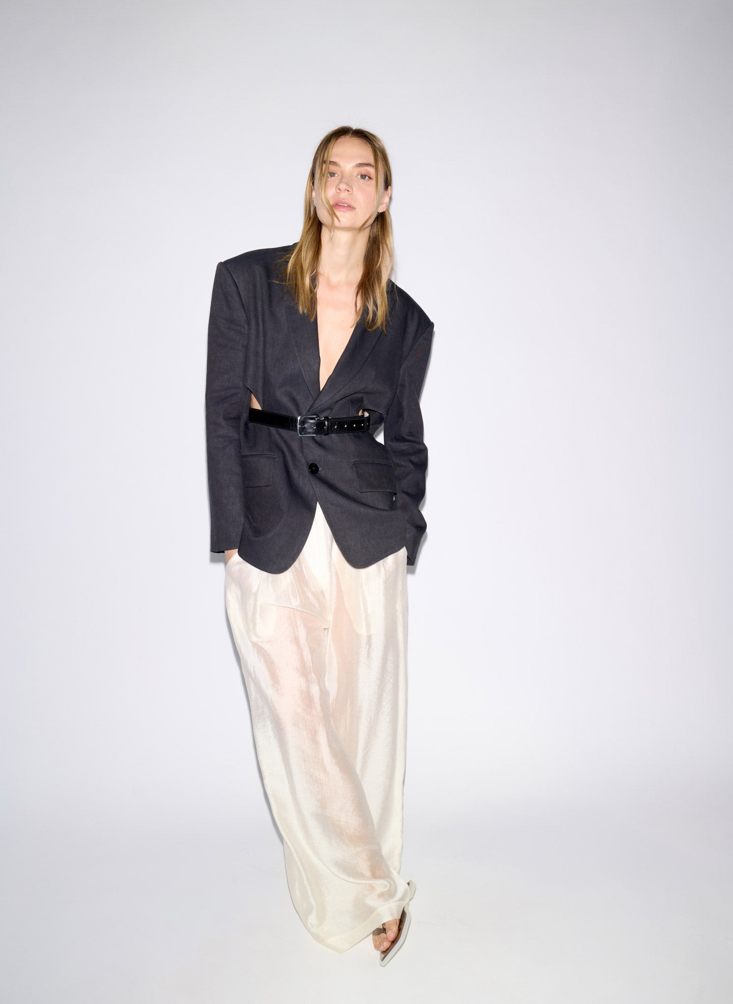 Tibi Stretch Linen Viscose Side Cut Blazer