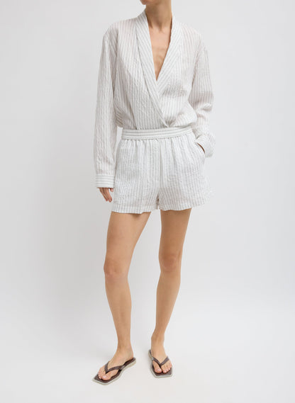 Tibi Crinkle Stripe Summer Suiting Pull On Shorts