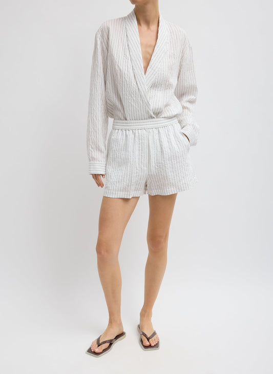 Tibi Crinkle Stripe Summer Suiting Pull On Shorts