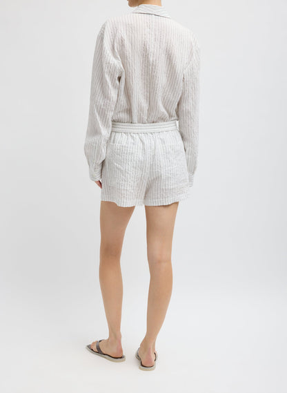 Tibi Crinkle Stripe Summer Suiting Pull On Shorts