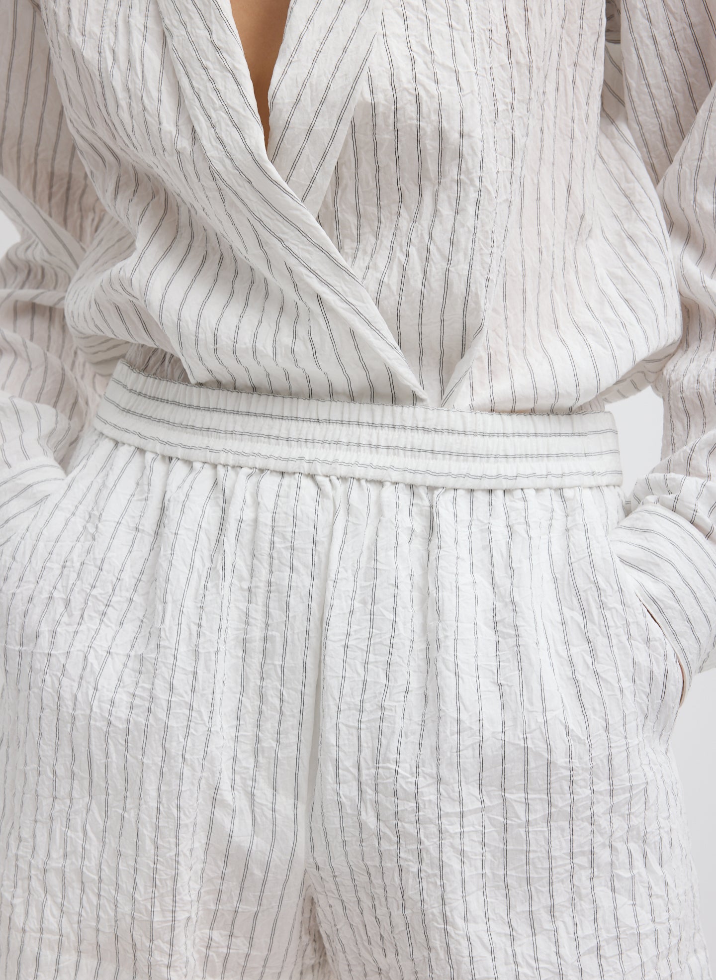 Tibi Crinkle Stripe Summer Suiting Pull On Shorts