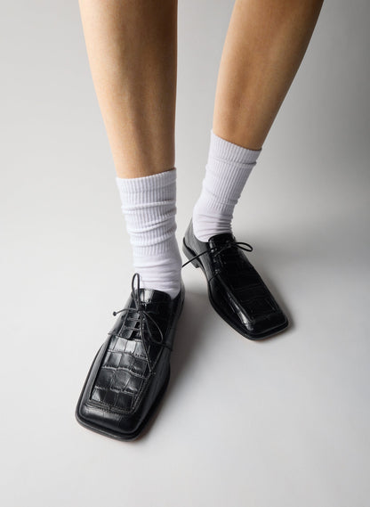 Tibi Brody Square Toe Loafer Crocodile Embossed