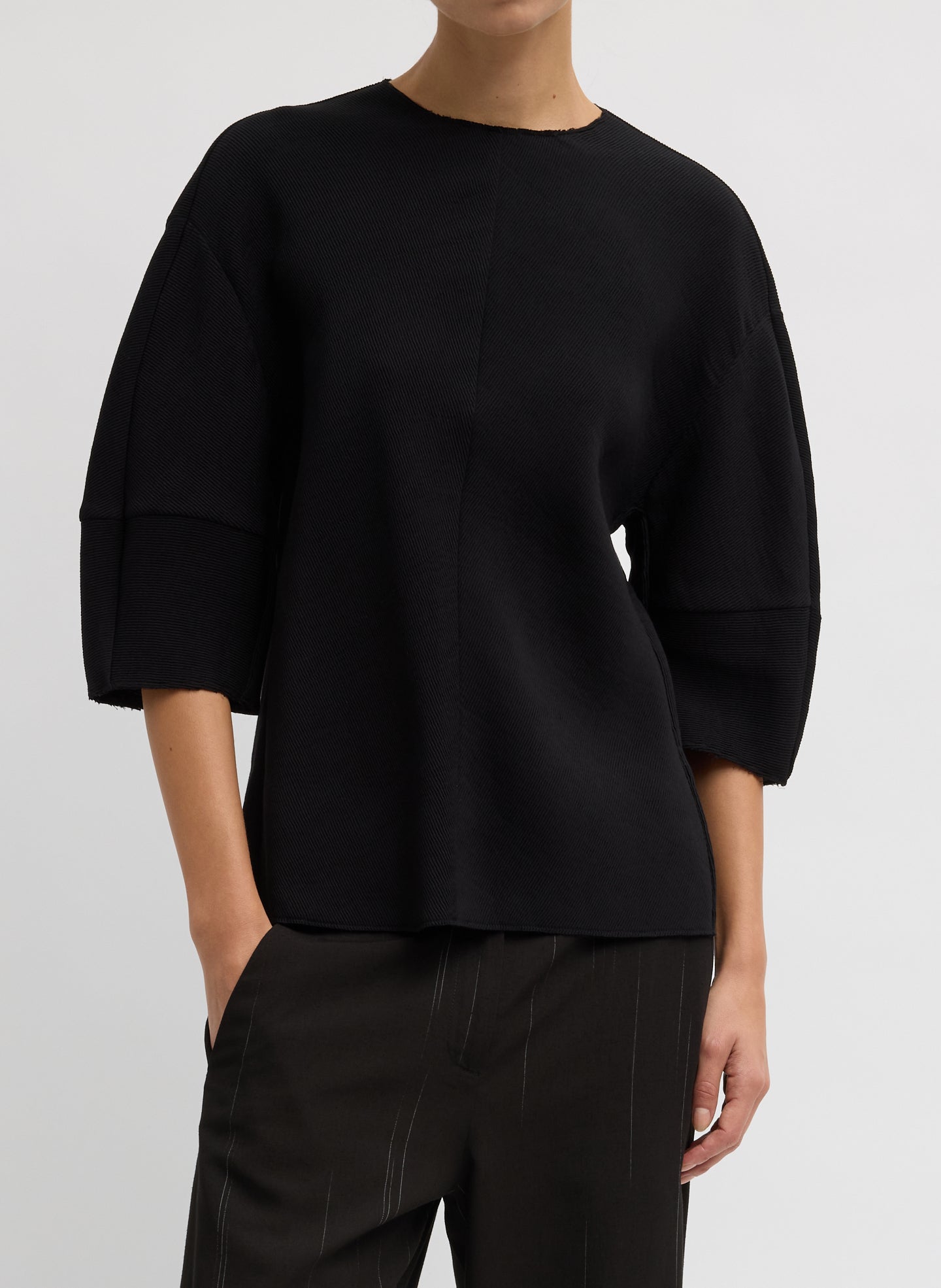 Tibi Viscose Plisse Hinged Short Sleeve Top