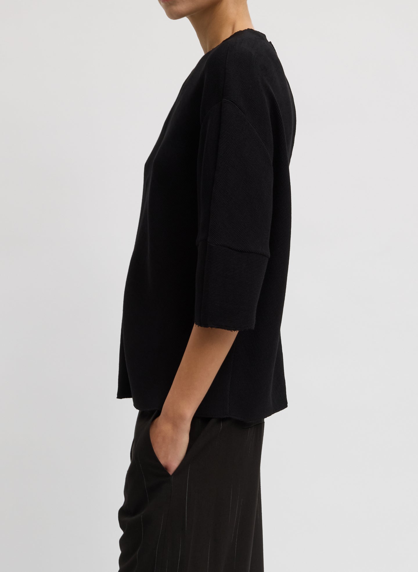 Tibi Viscose Plisse Hinged Short Sleeve Top