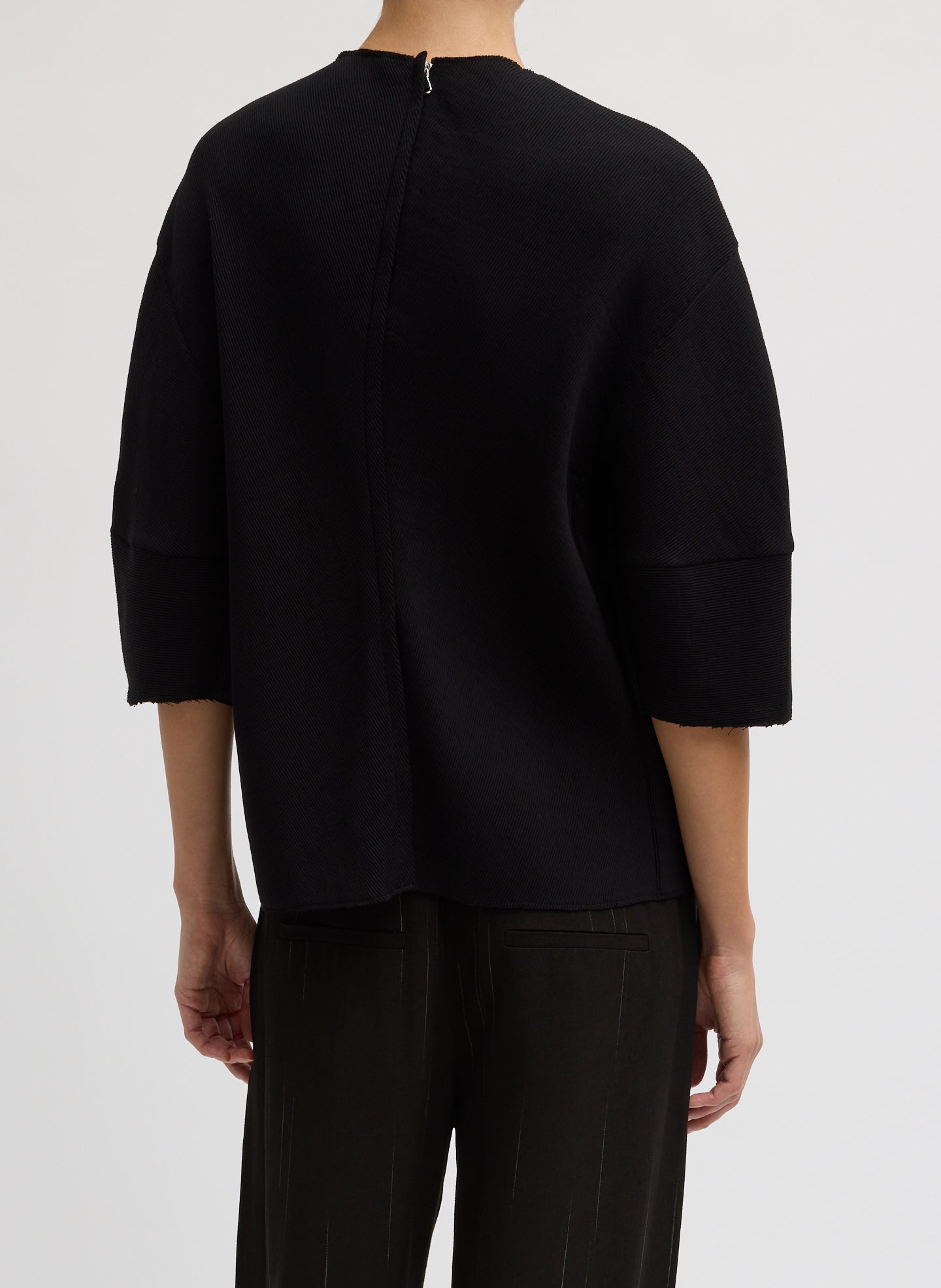 Tibi Viscose Plisse Hinged Short Sleeve Top