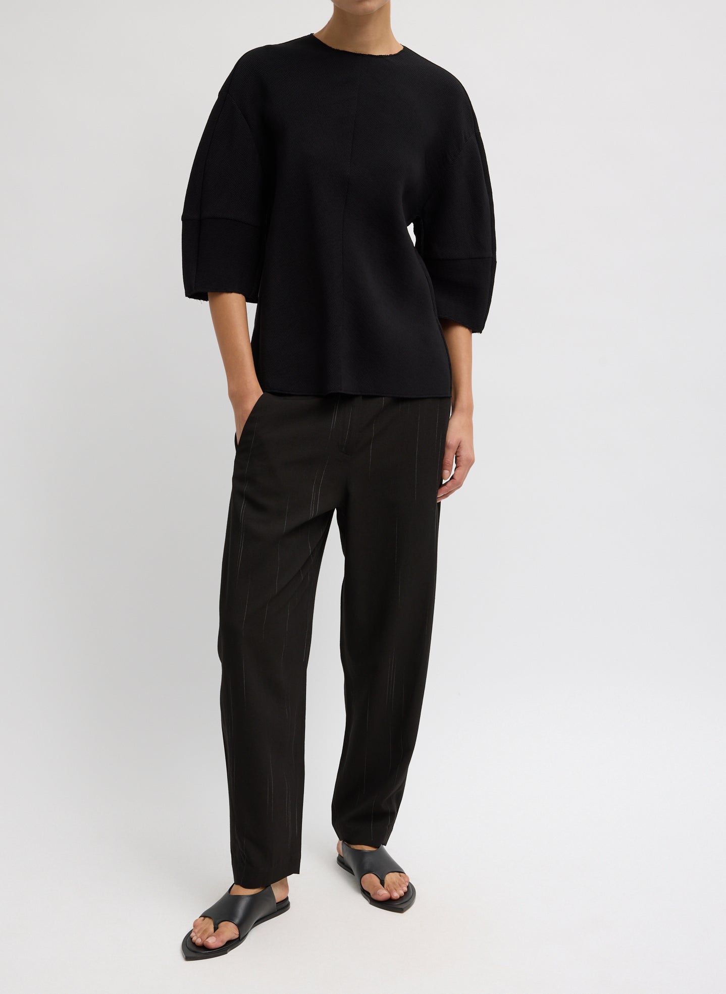 Tibi Viscose Plisse Hinged Short Sleeve Top