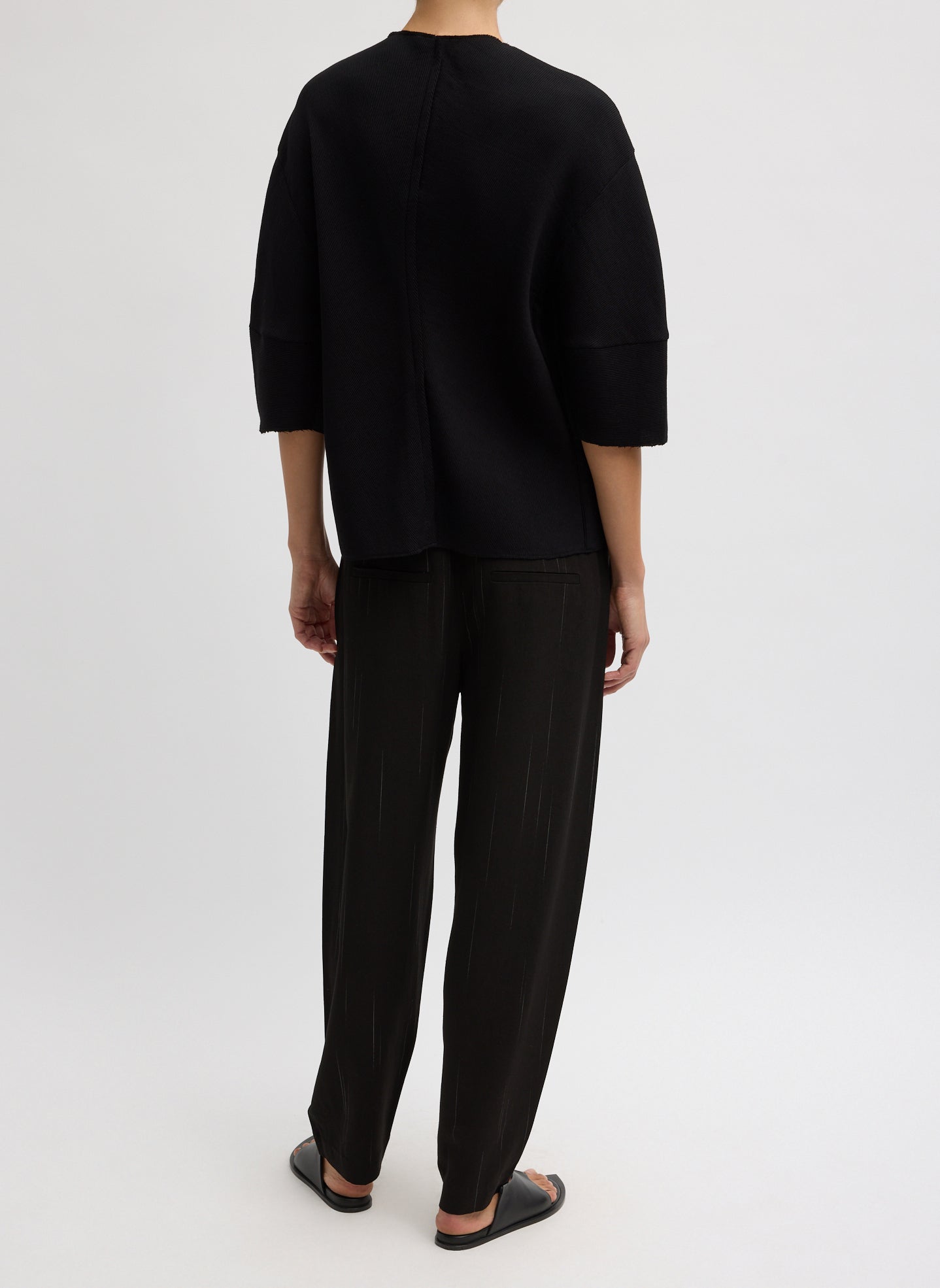 Tibi Viscose Plisse Hinged Short Sleeve Top