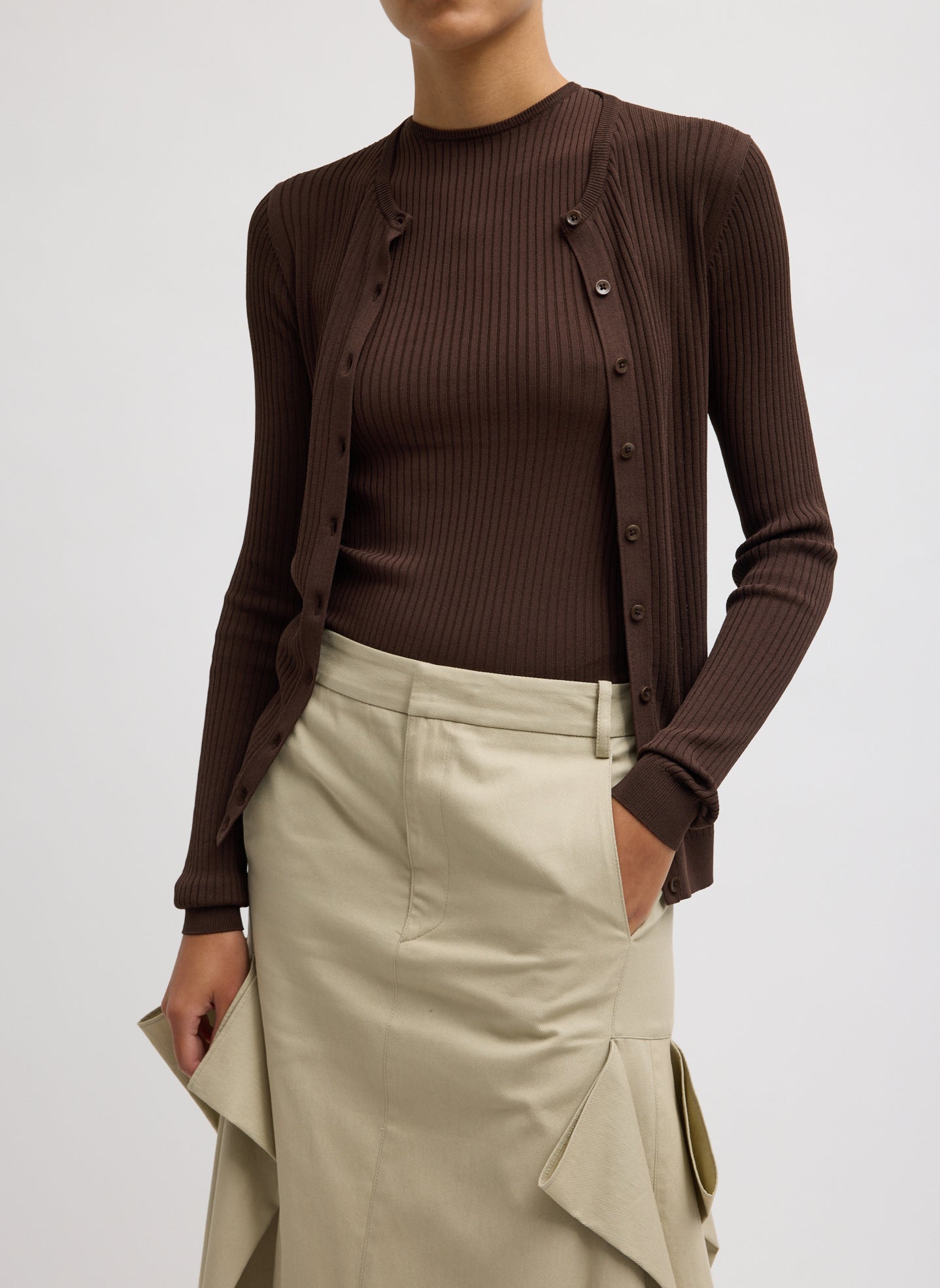Tibi Ribbed Sweater Slim Cardigan