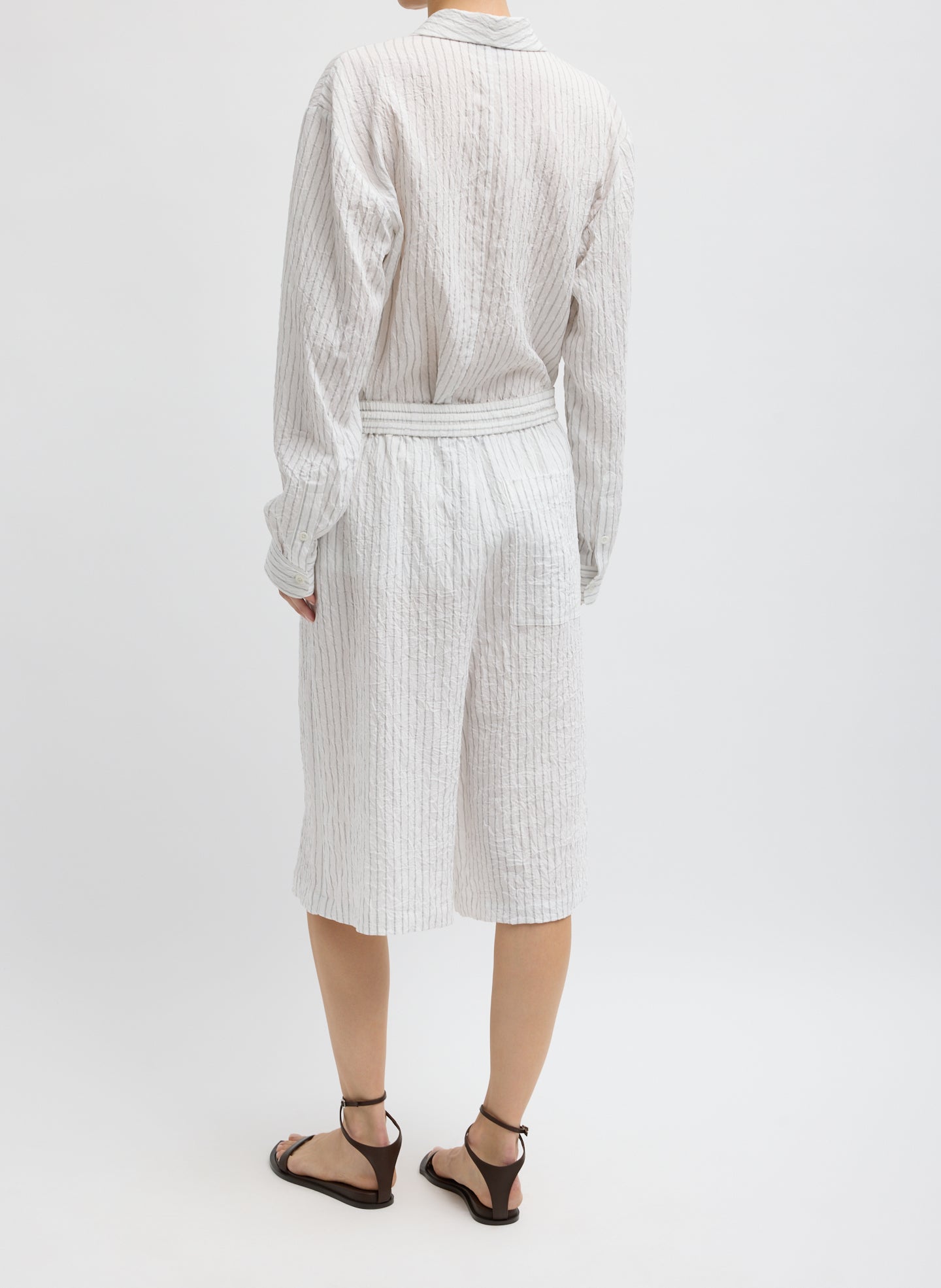 Tibi Crinkle Stripe Summer Suiting Relaxed Long Short