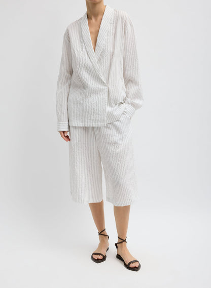 Tibi Crinkle Stripe Summer Suiting Relaxed Long Short