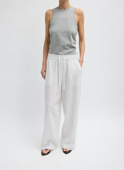 Tibi Crinkle Stripe Summer Suiting Wide Leg Pull On Pant