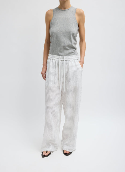 Tibi Crinkle Stripe Summer Suiting Wide Leg Pull On Pant