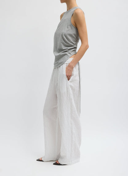 Tibi Crinkle Stripe Summer Suiting Wide Leg Pull On Pant