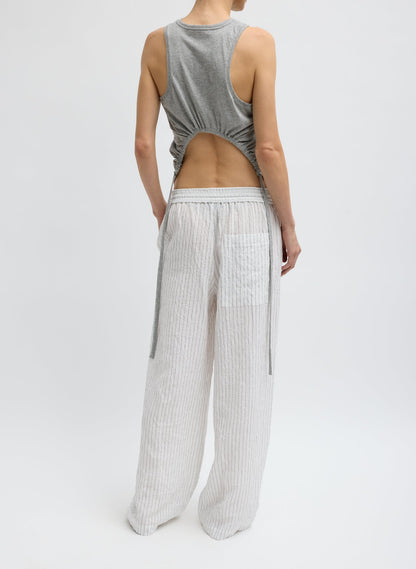 Tibi Crinkle Stripe Summer Suiting Wide Leg Pull On Pant