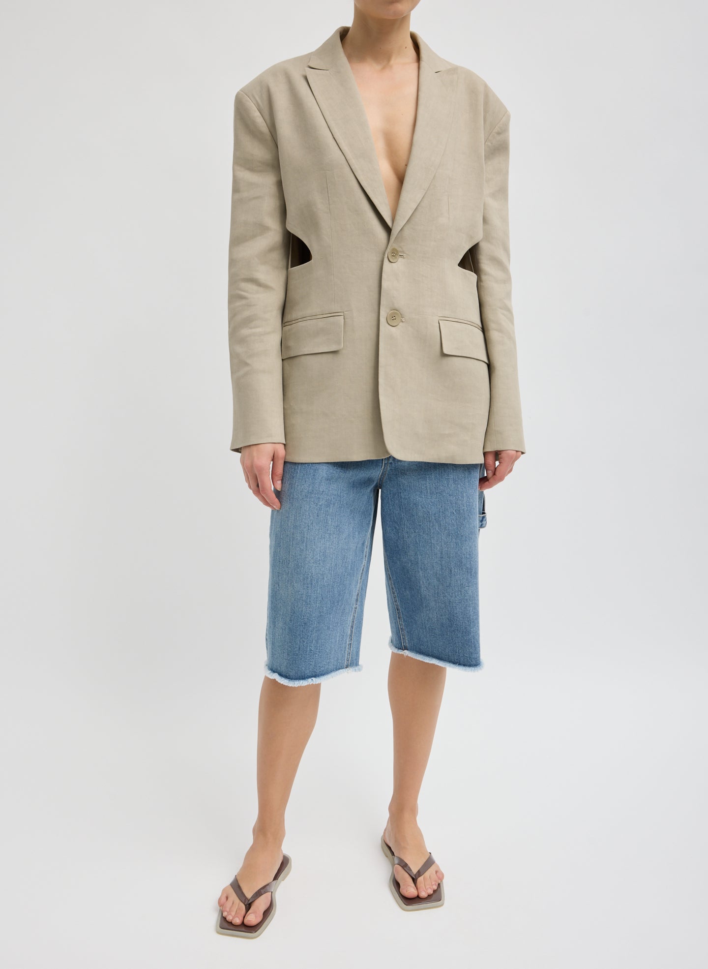Tibi Stretch Linen Viscose Side Cut Blazer