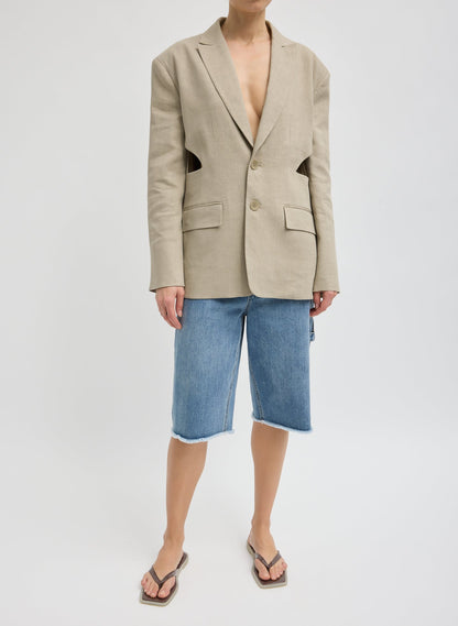 Tibi Stretch Linen Viscose Side Cut Blazer