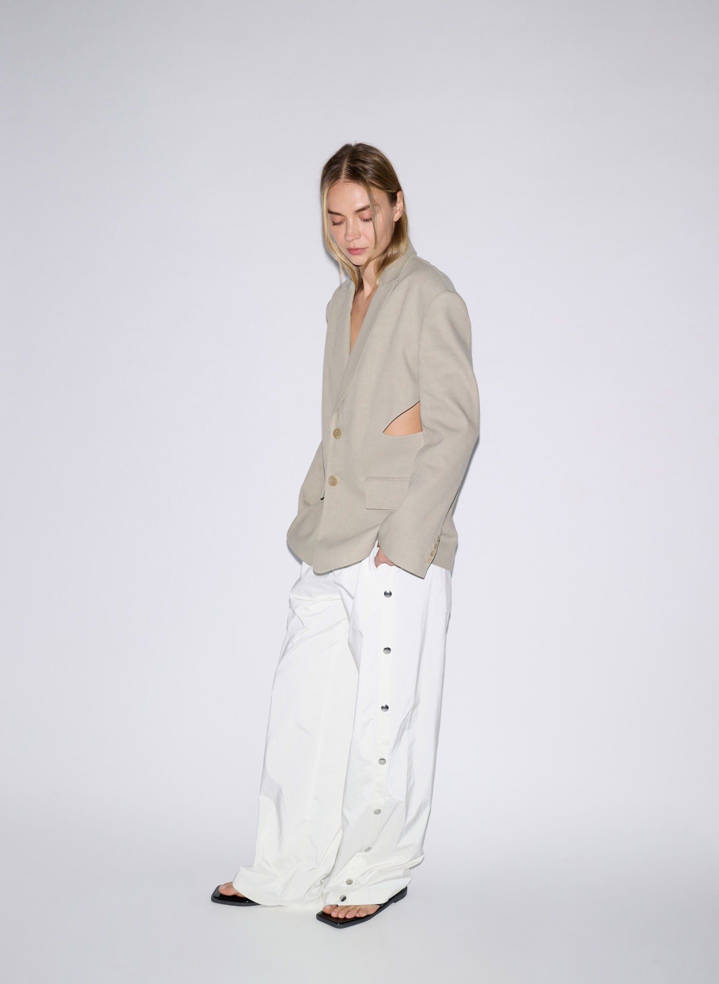Tibi Stretch Linen Viscose Side Cut Blazer