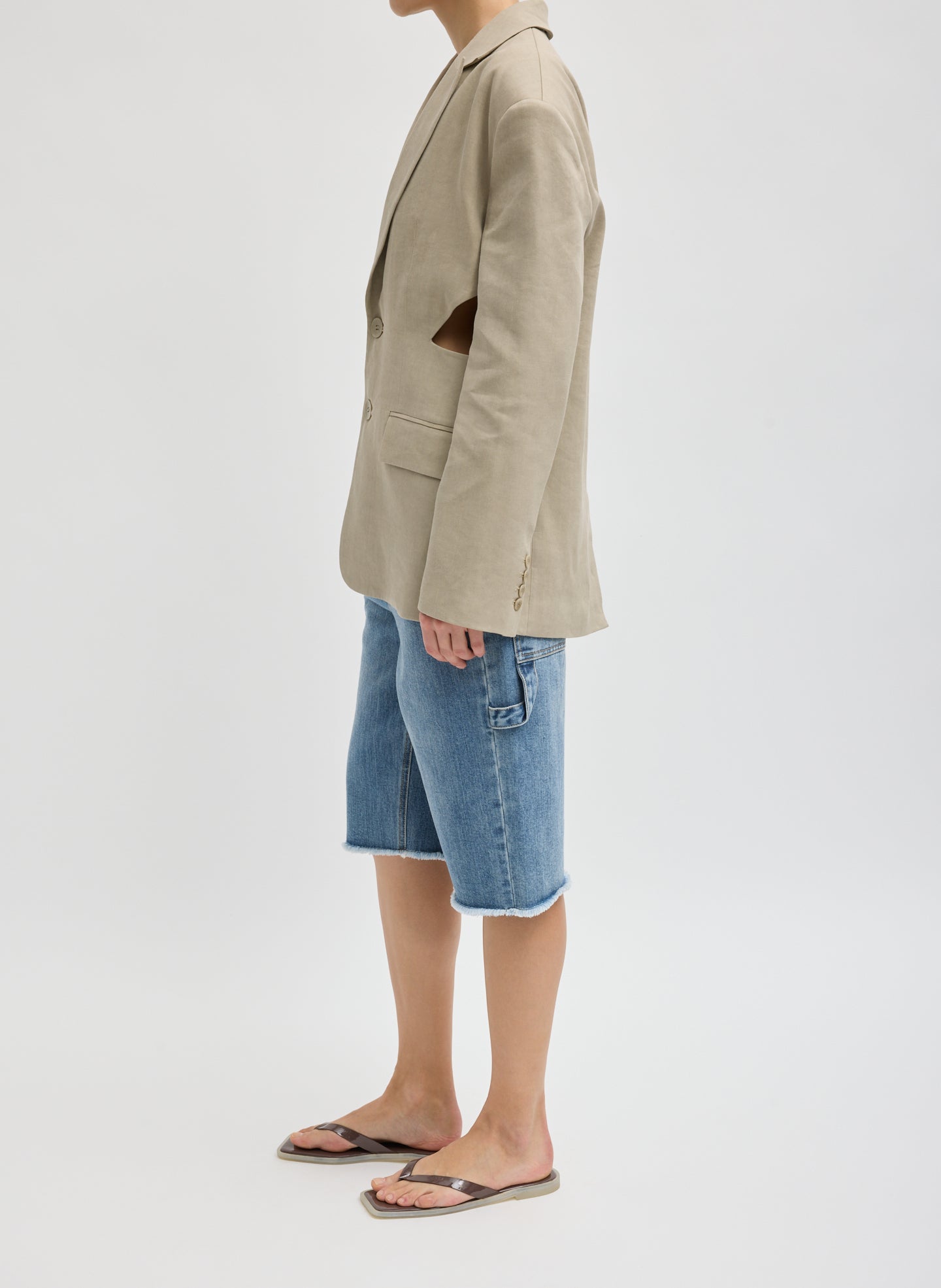 Tibi Stretch Linen Viscose Side Cut Blazer
