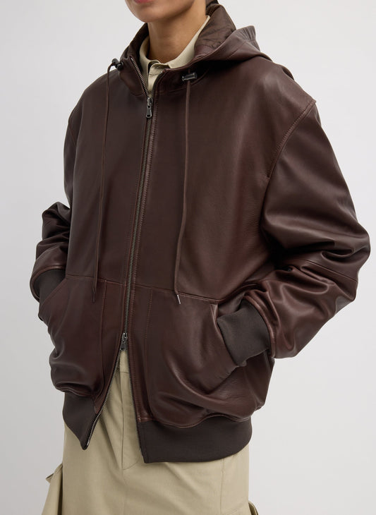 Tibi Leather Zip Up Hoodie Jacket