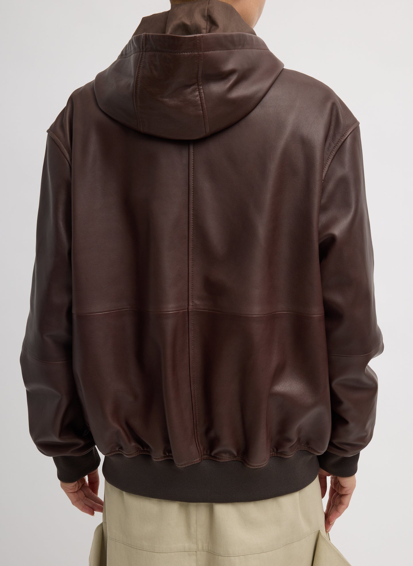 Tibi Leather Zip Up Hoodie Jacket