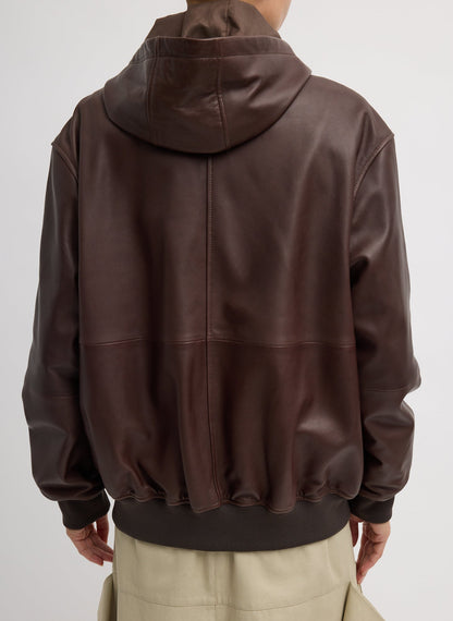 Tibi Leather Zip Up Hoodie Jacket