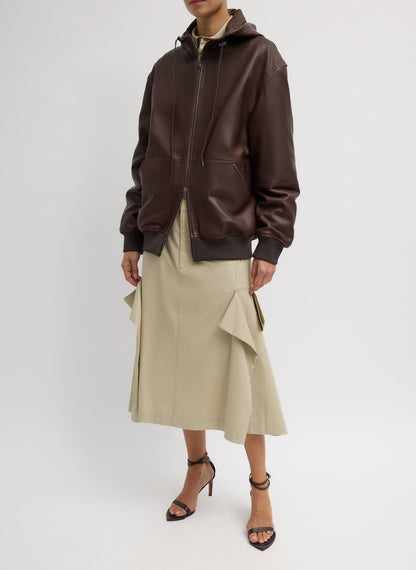 Tibi Leather Zip Up Hoodie Jacket
