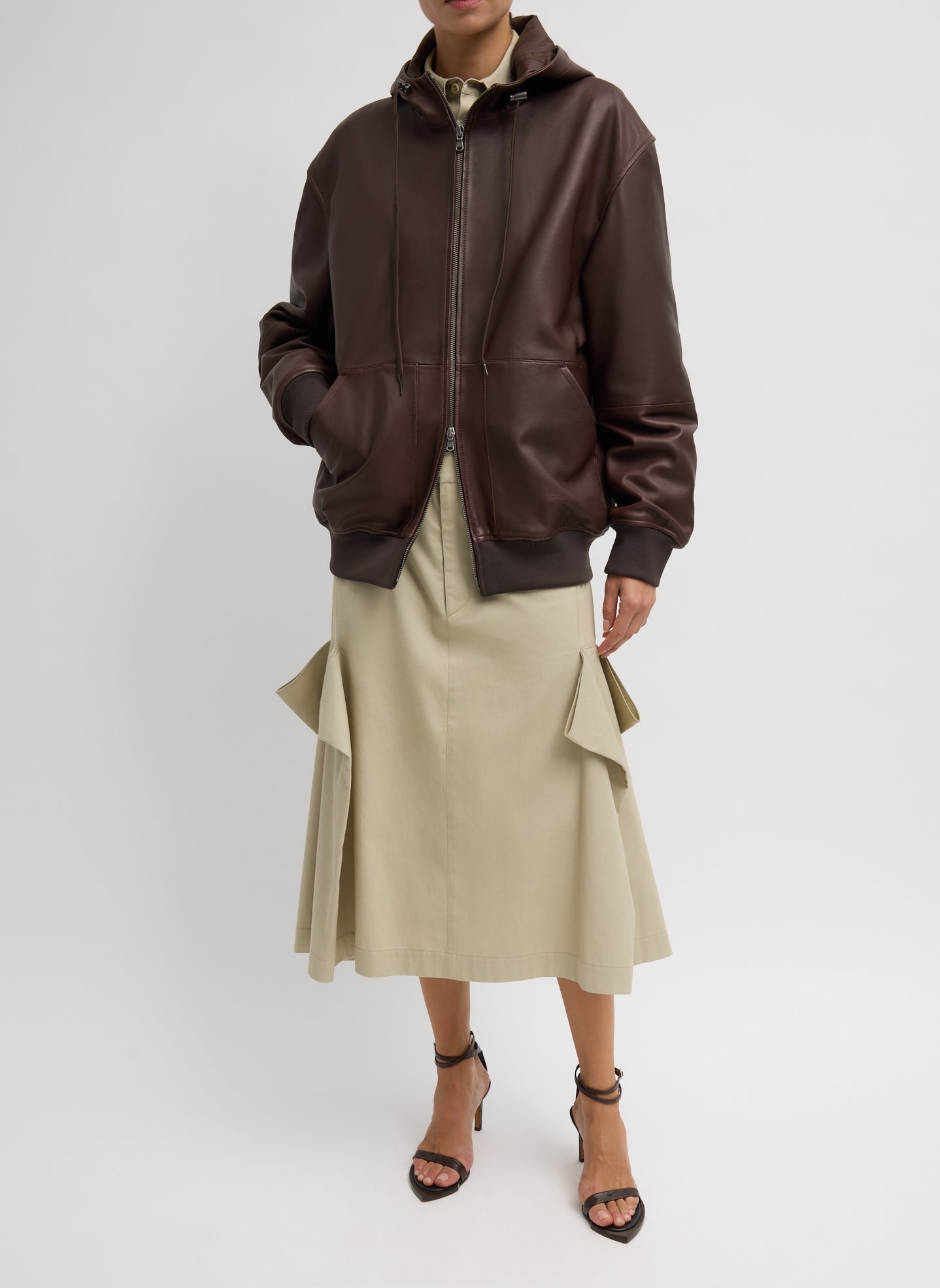 Tibi Leather Zip Up Hoodie Jacket