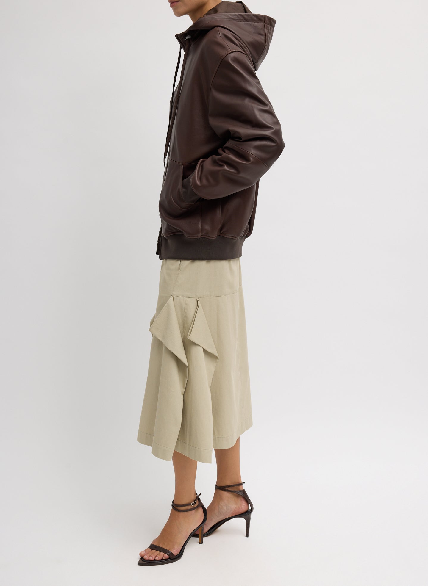 Tibi Leather Zip Up Hoodie Jacket