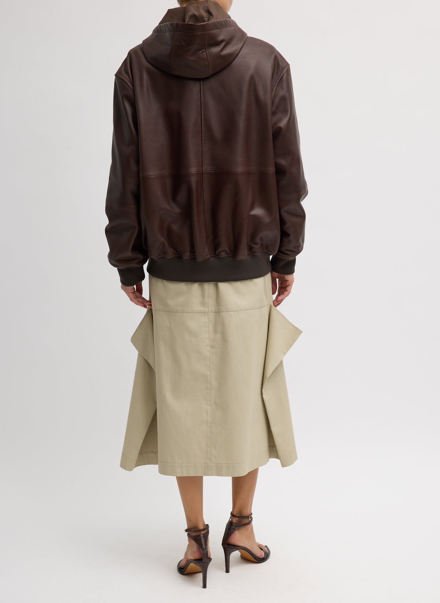 Tibi Leather Zip Up Hoodie Jacket