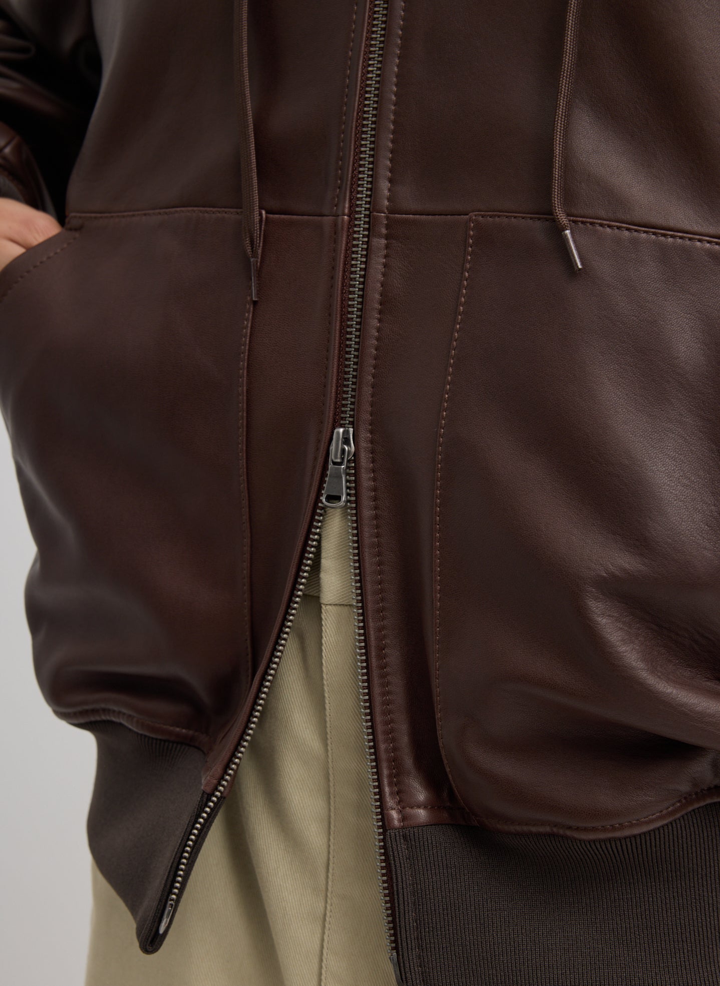Tibi Leather Zip Up Hoodie Jacket