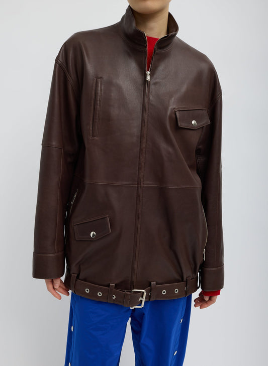 Tibi Leather Moto Bomber