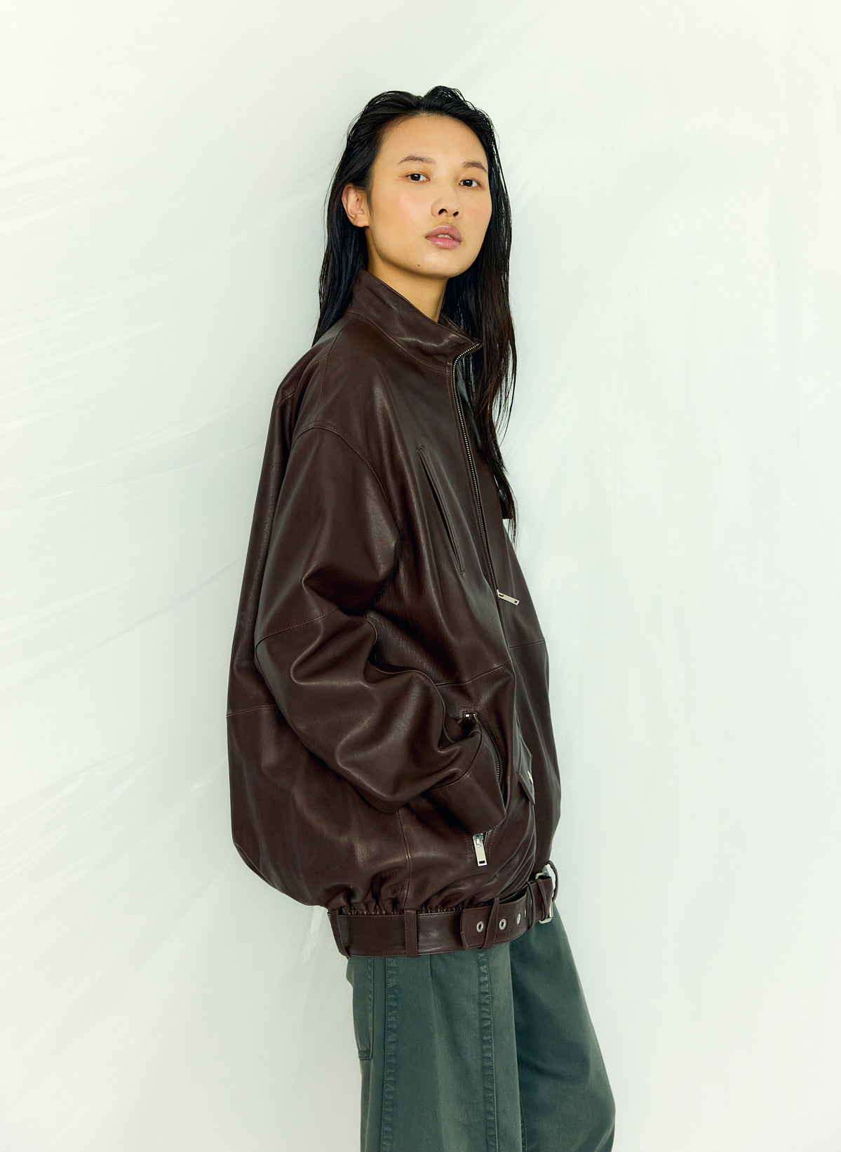 Tibi Leather Moto Bomber