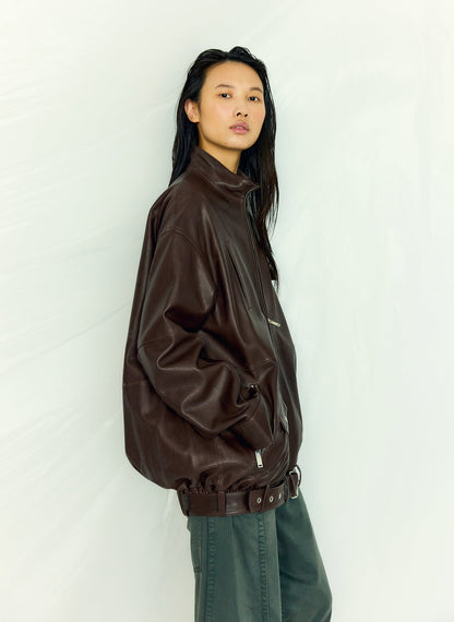 Tibi Leather Moto Bomber