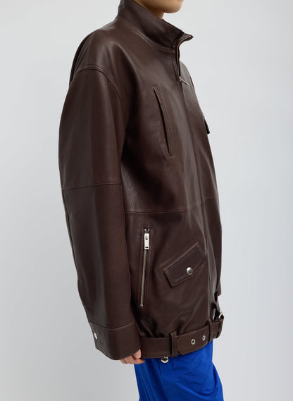 Tibi Leather Moto Bomber