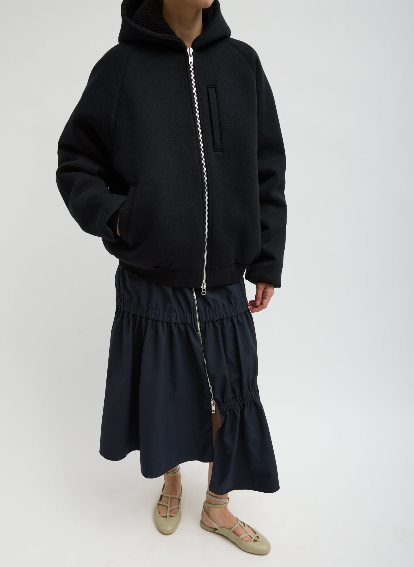 Tibi Compact Tech French Terry Zip Up Hoodie