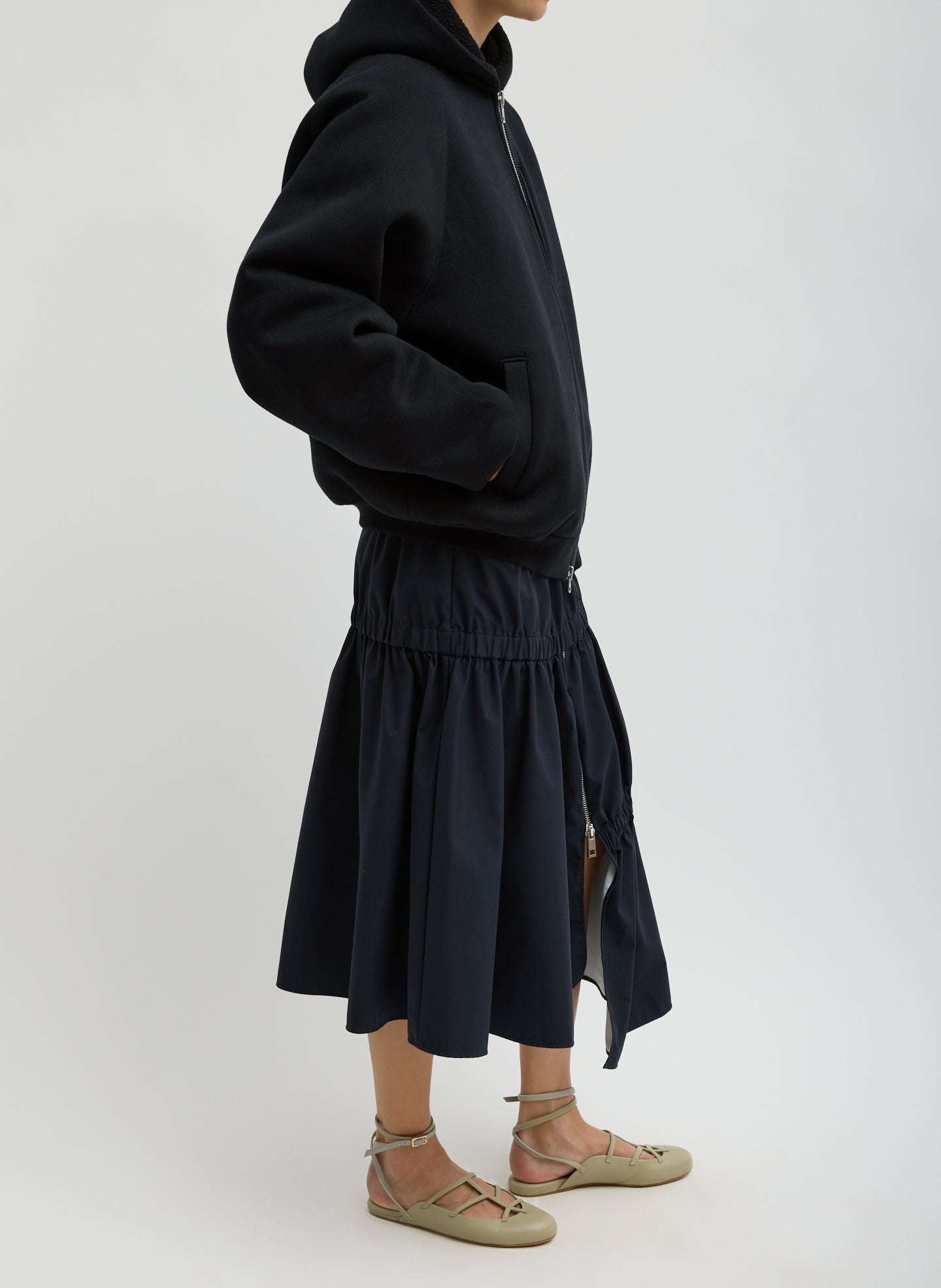 Tibi Compact Tech French Terry Zip Up Hoodie