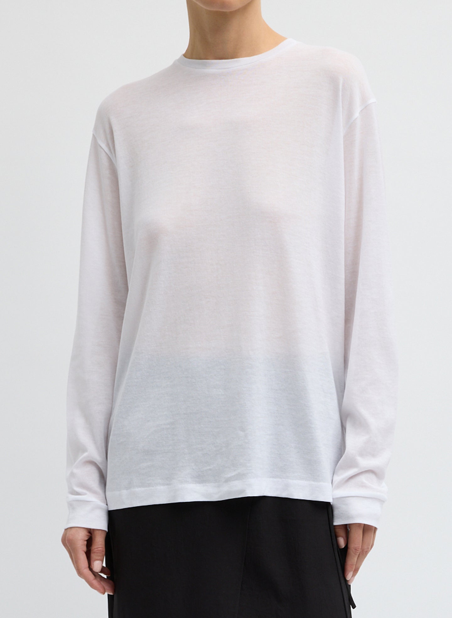 Tibi Sheer Crepe Knit Crewneck Unisex Long Sleeve T-Shirt