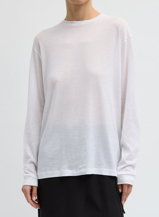 Tibi Sheer Crepe Knit Crewneck Unisex Long Sleeve T-Shirt