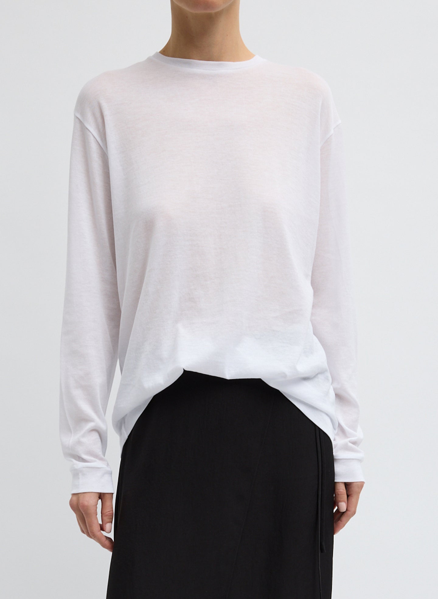 Tibi Sheer Crepe Knit Crewneck Unisex Long Sleeve T-Shirt