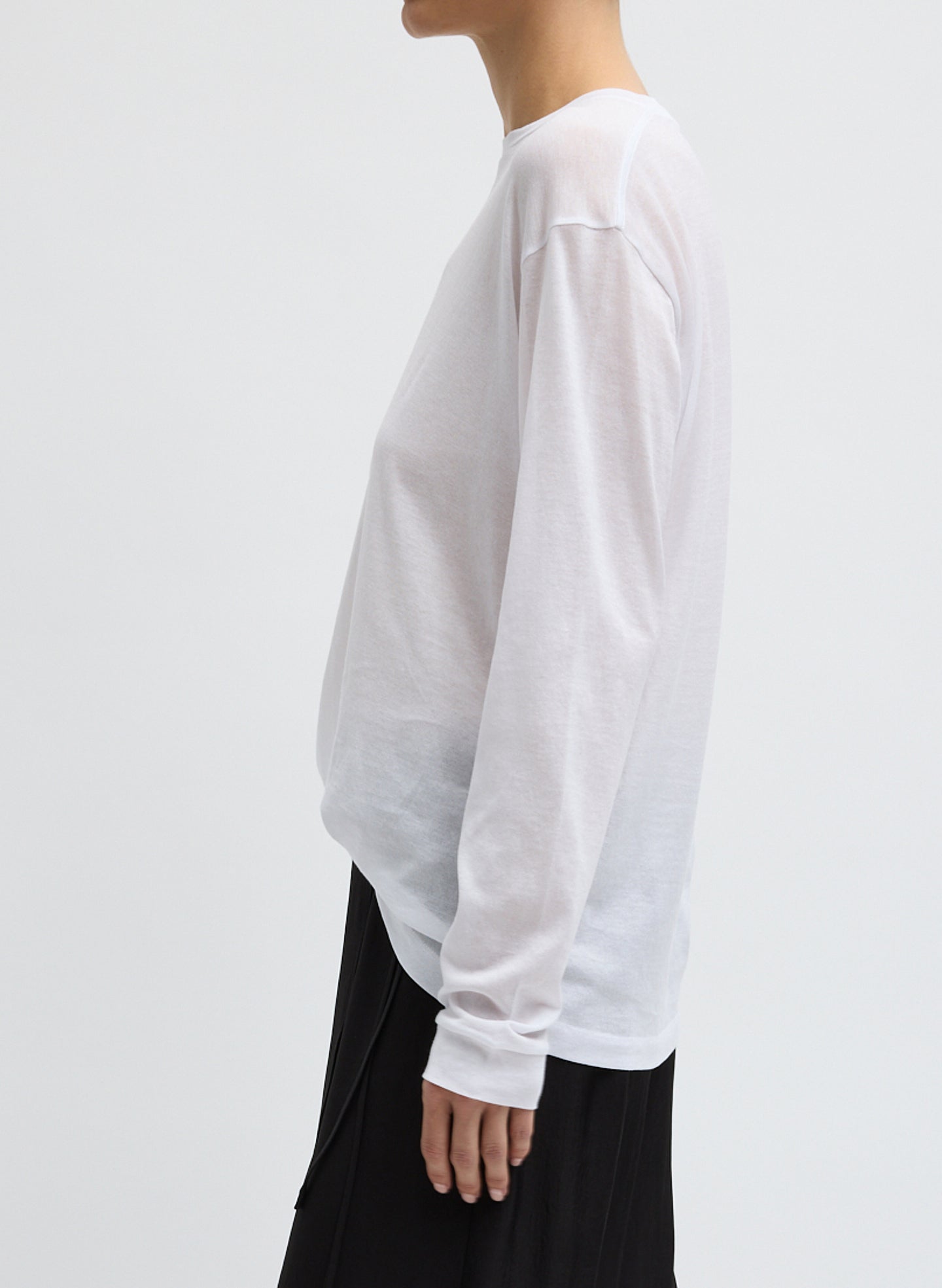 Tibi Sheer Crepe Knit Crewneck Unisex Long Sleeve T-Shirt