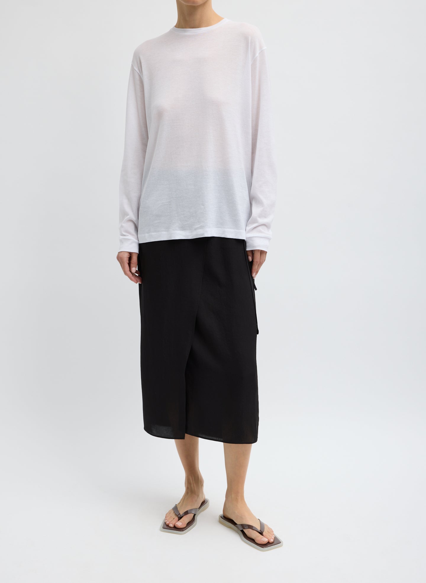 Tibi Sheer Crepe Knit Crewneck Unisex Long Sleeve T-Shirt