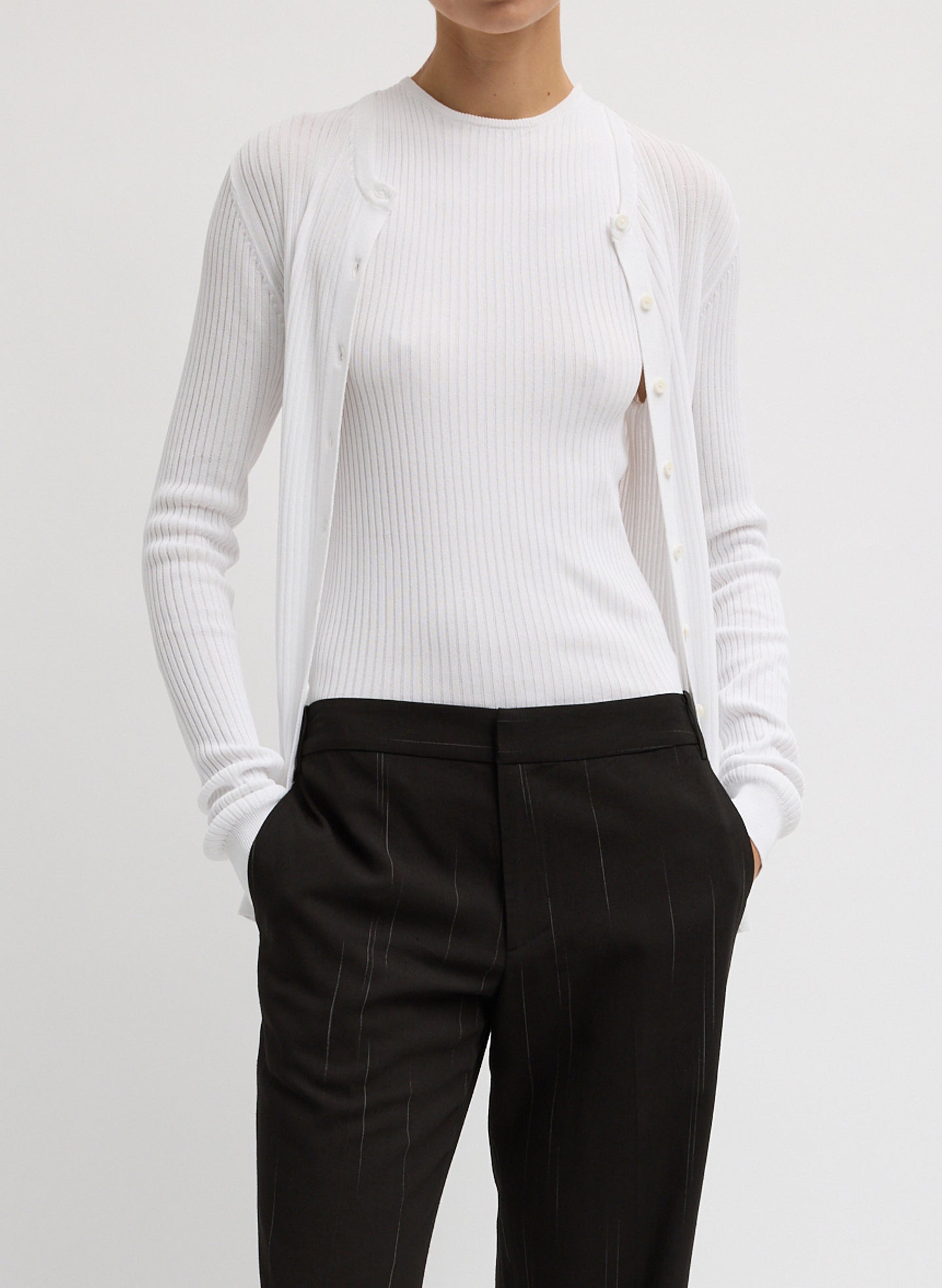 Tibi Ribbed Sweater Slim Cardigan