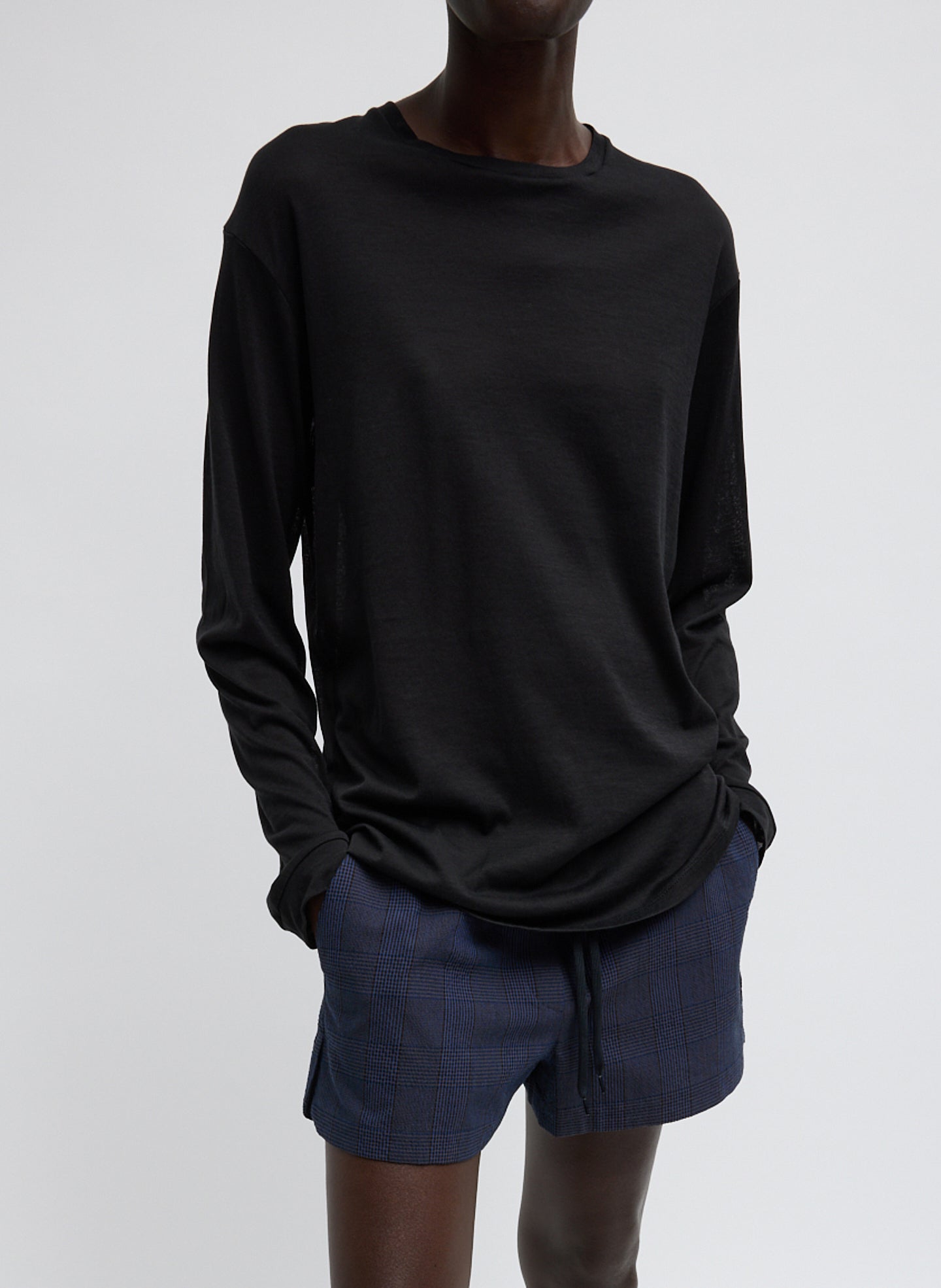 Tibi Sheer Crepe Knit Crewneck Unisex Long Sleeve T-Shirt