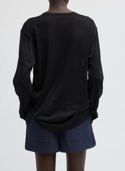 Tibi Sheer Crepe Knit Crewneck Unisex Long Sleeve T-Shirt
