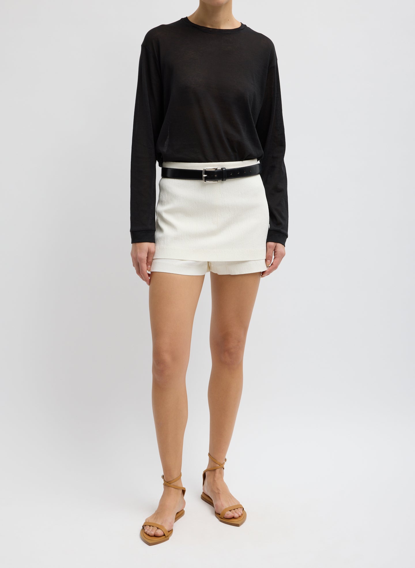 Tibi Sheer Crepe Knit Crewneck Unisex Long Sleeve T-Shirt